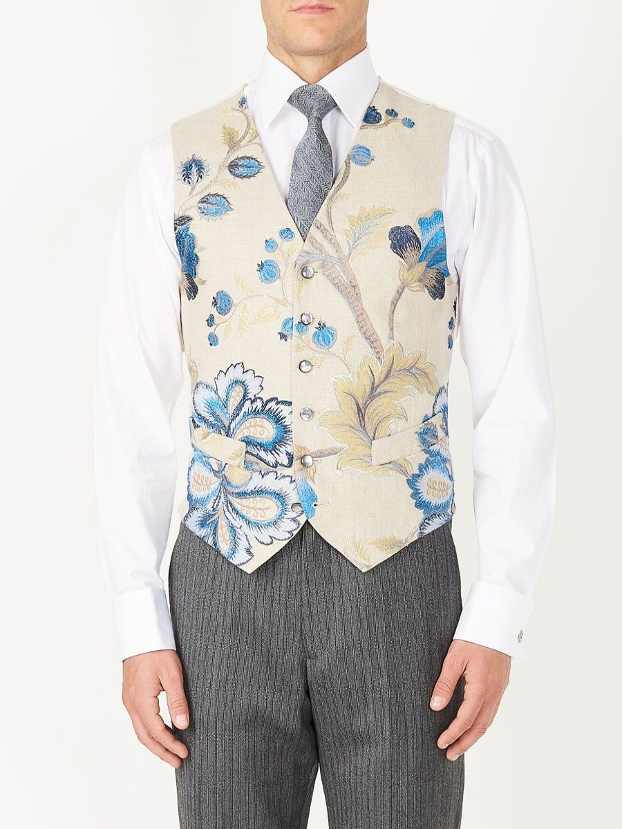 Menswear Favourbrook Waistcoats | Stone Bressingham Linen Single Breasted 6 Button Waistcoat