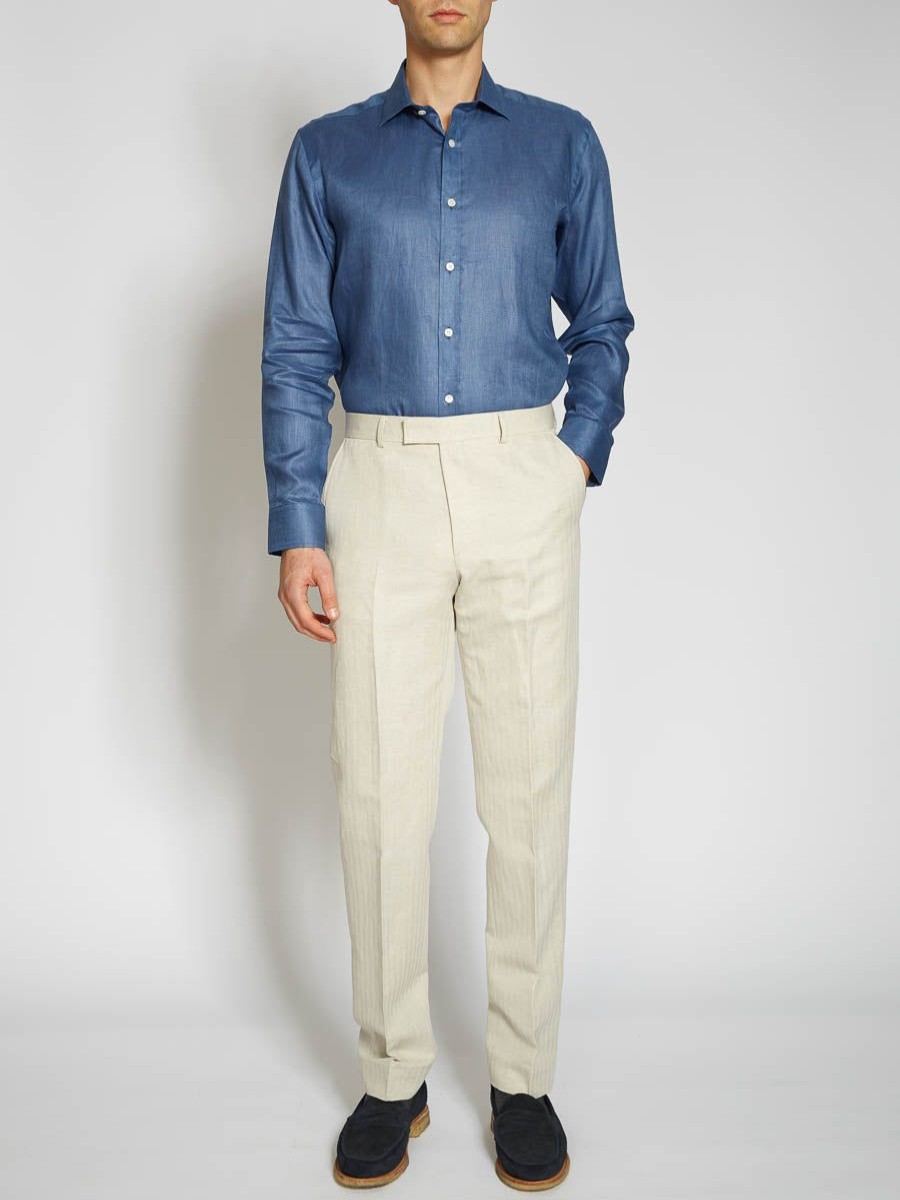 Menswear Favourbrook Shirts | Lagan Blue Colne Linen Helford Shirt