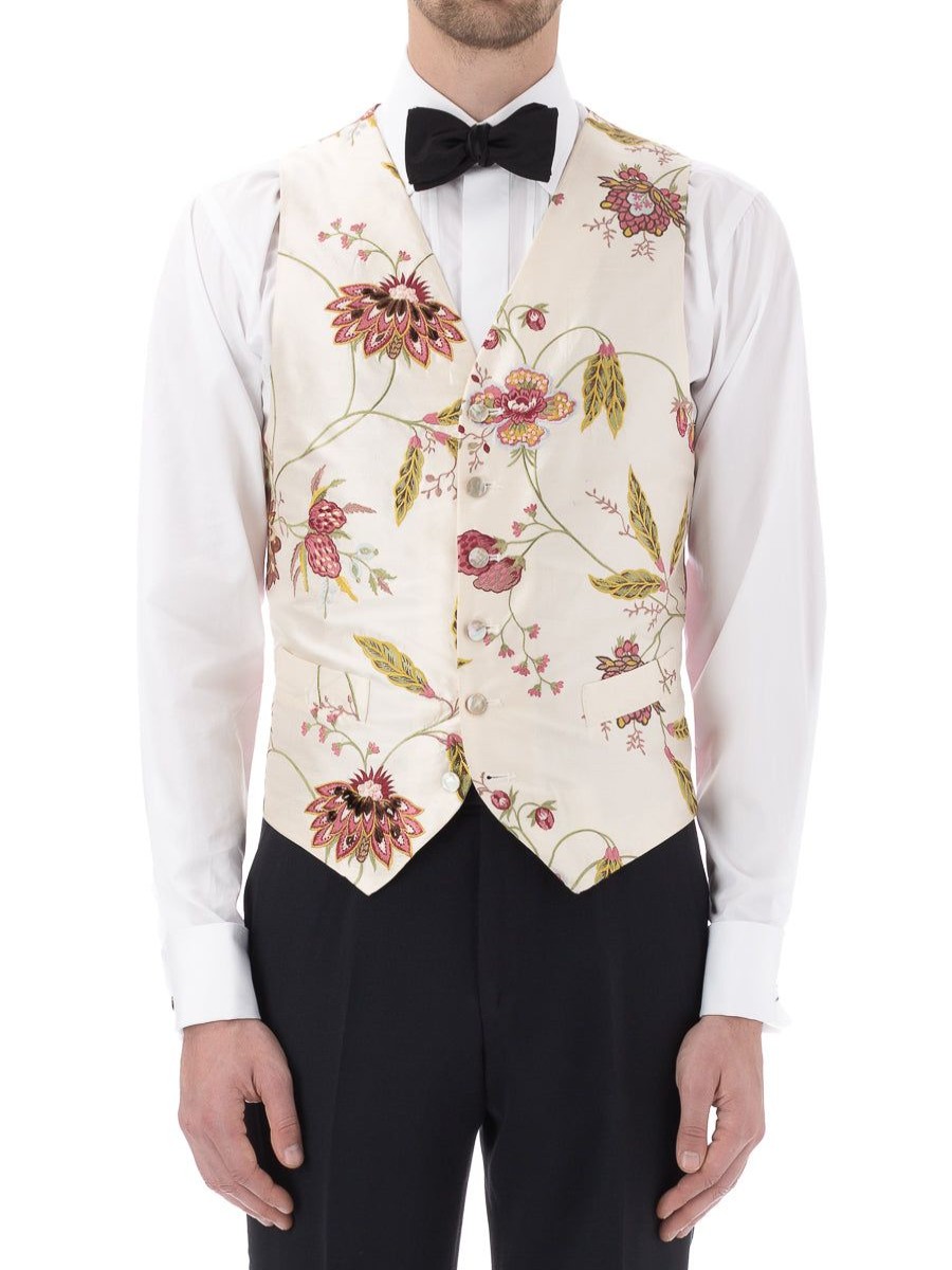 Menswear Favourbrook Waistcoats | Collis Hill Silk Floral Single Breasted 6 Button Waistcoat