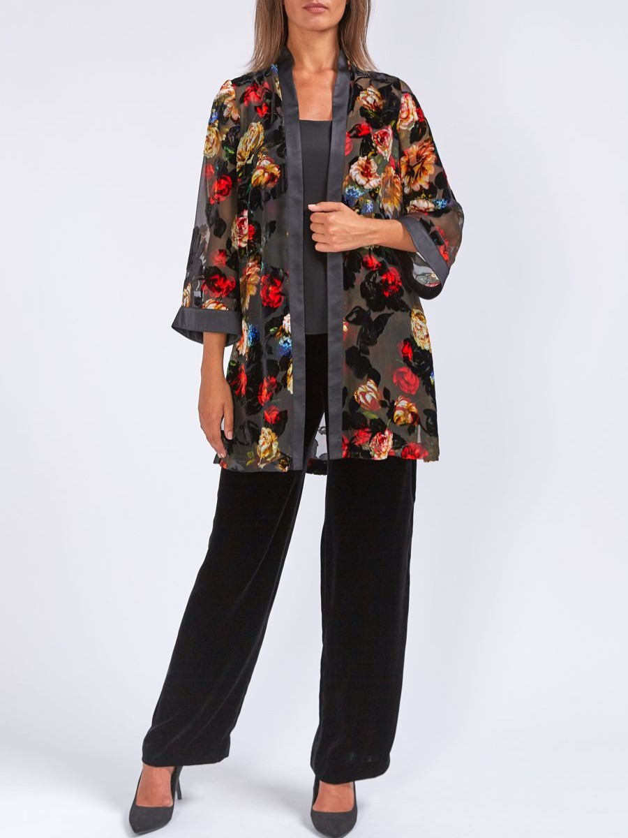 Womenswear Favourbrook Jackets & Coats | Kemi Jacket Black Red Carrick Silk Devore Chiffon