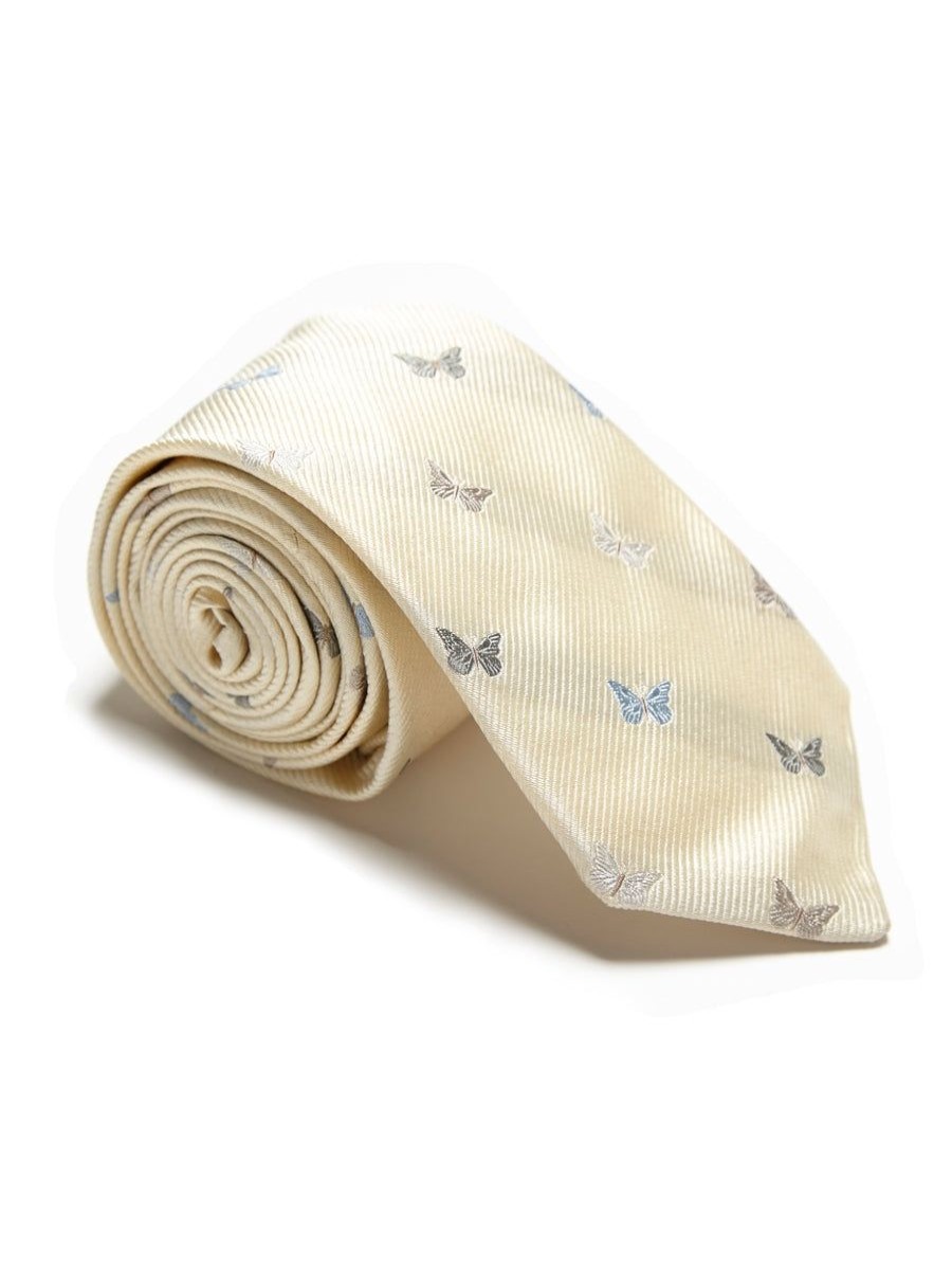 Menswear Favourbrook Ties | Cream Butterfly Silk Tie