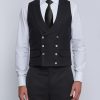 Menswear Favourbrook Waistcoats | Black Gabardine Wool Double Breasted 8 Button Shawl Lapel Waistcoat