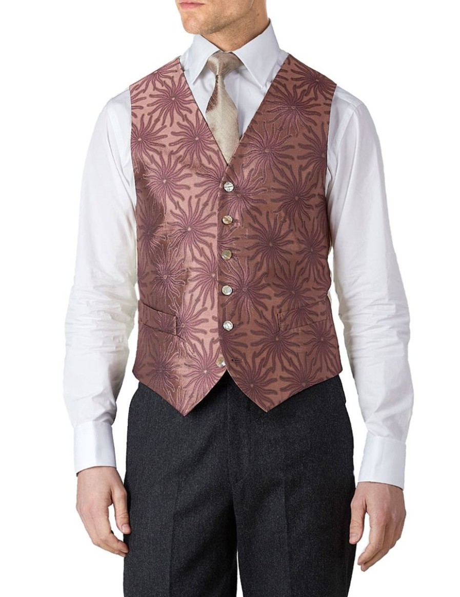 Menswear Favourbrook Waistcoats | Pink Starburst Silk Single Breasted 6 Button Waistcoat