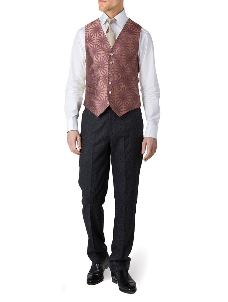 Menswear Favourbrook Waistcoats | Pink Starburst Silk Single Breasted 6 Button Waistcoat