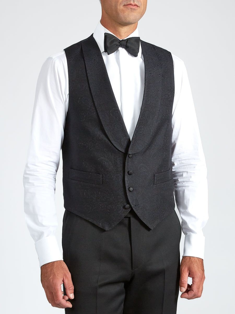 Menswear Favourbrook Waistcoats | Midnight Vincent Wool Single Breasted 4 Button Shawl Lapel Waistcoat