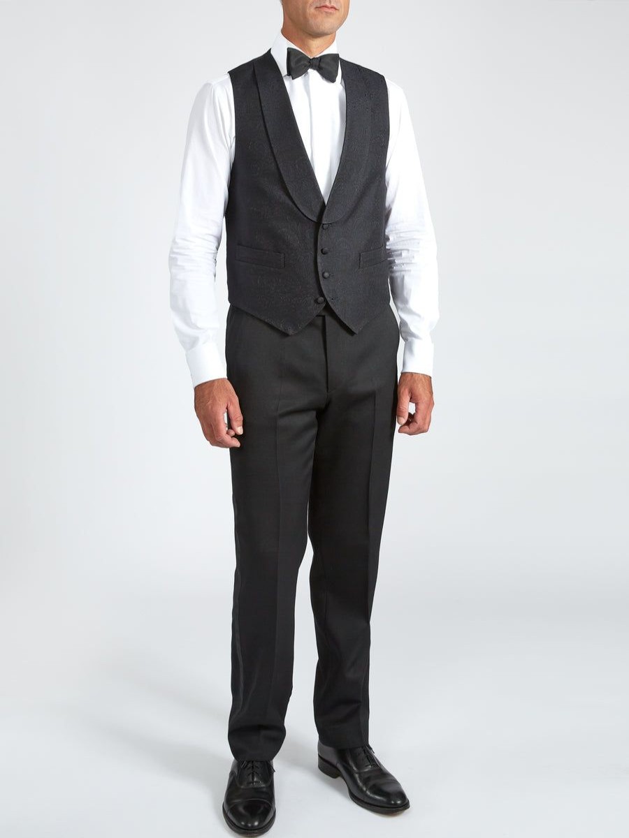 Menswear Favourbrook Waistcoats | Midnight Vincent Wool Single Breasted 4 Button Shawl Lapel Waistcoat