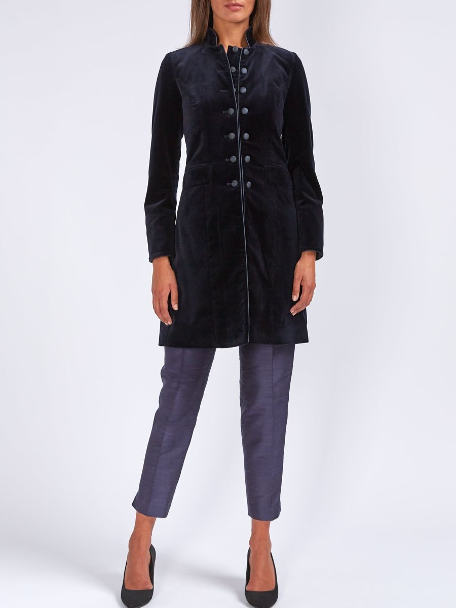 Womenswear Favourbrook Jackets & Coats | Waterloo Coat Navy Cotton Velvet