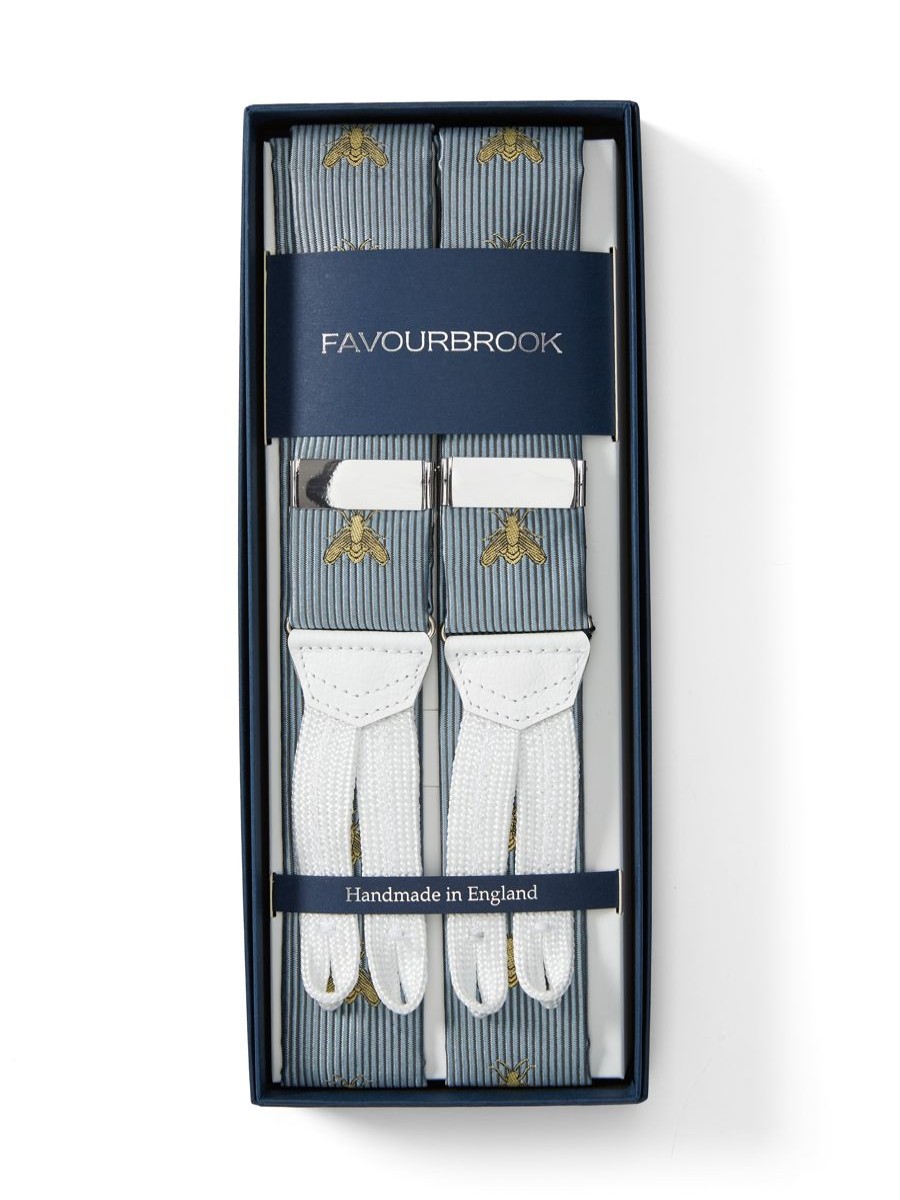 Menswear Favourbrook Braces | Powder Blue Gold Bees Silk Braces