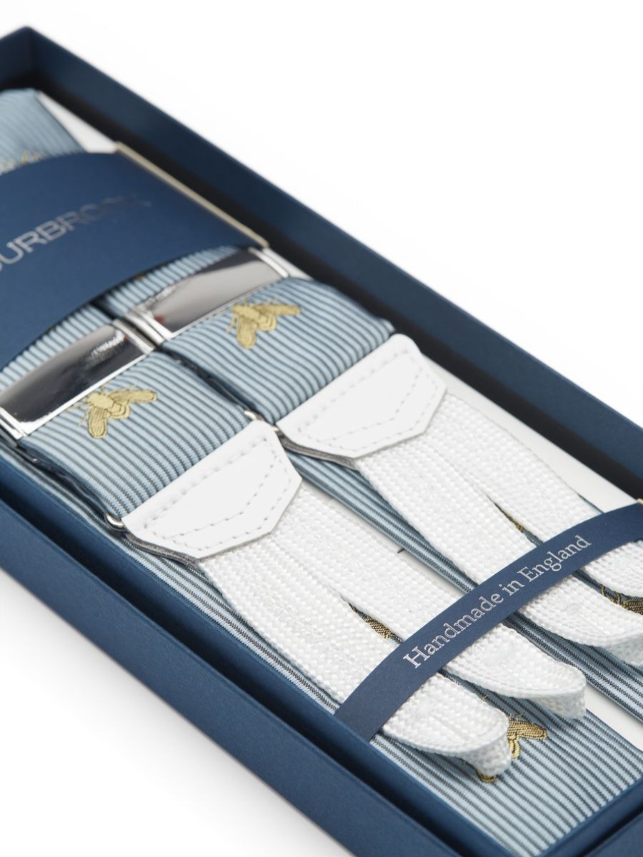 Menswear Favourbrook Braces | Powder Blue Gold Bees Silk Braces