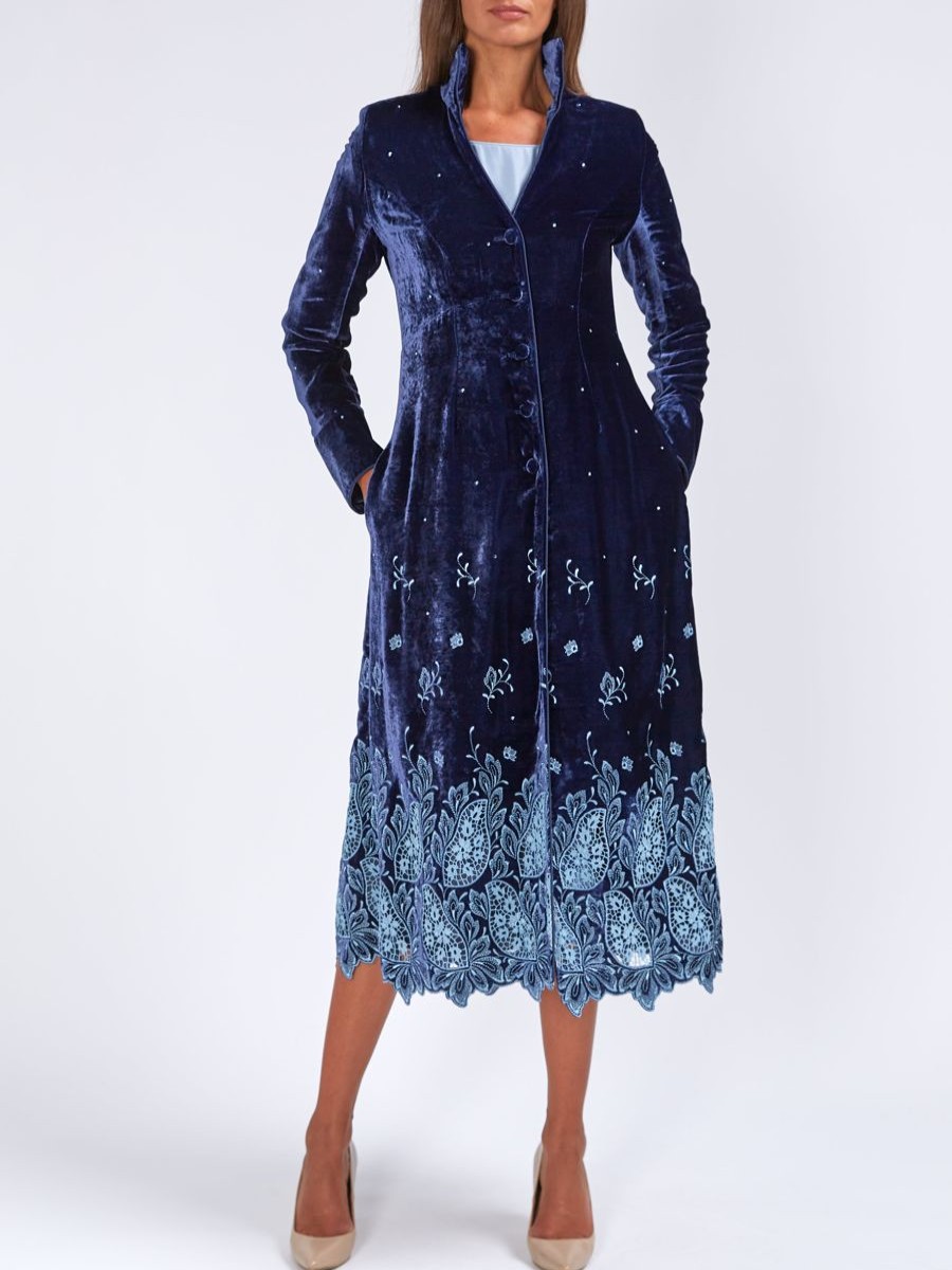 Womenswear Favourbrook Jackets & Coats | Whitehall Coat Royal Blue Carwynn Silk Velvet