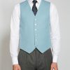 Menswear Favourbrook Waistcoats | Pale Blue Gabardine Wool Single Breasted 6 Button Waistcoat