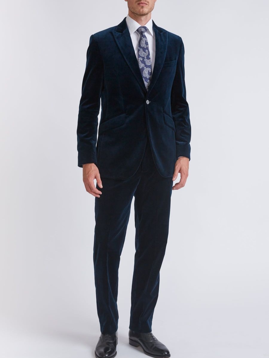 Menswear Favourbrook Suits | Sapphire Blue Velvet Newport Jacket