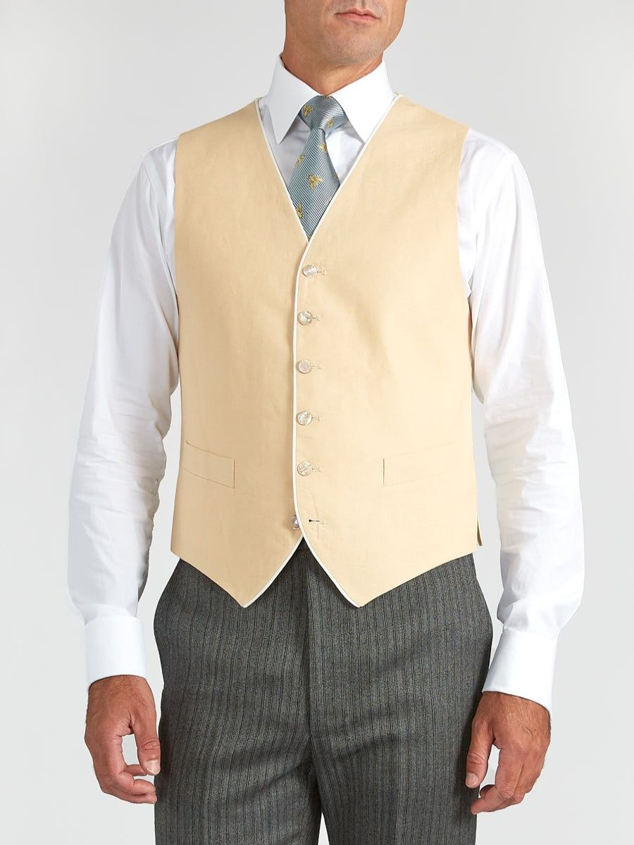 Menswear Favourbrook Waistcoats | Cream Linen Single Breasted 6 Button Piped Waistcoat