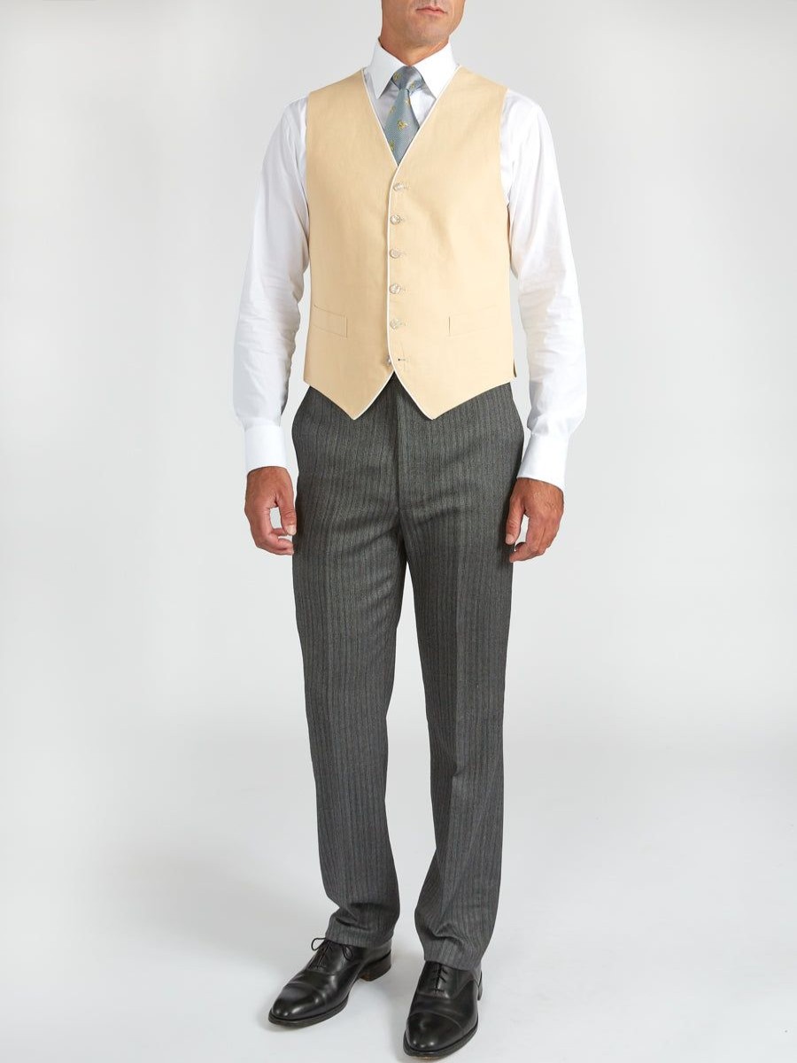 Menswear Favourbrook Waistcoats | Cream Linen Single Breasted 6 Button Piped Waistcoat