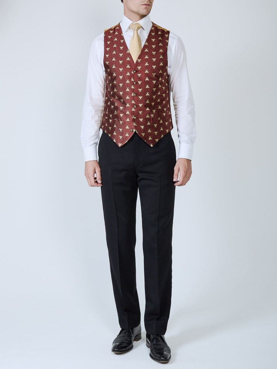 Menswear Favourbrook Waistcoats | Red Bees Silk Single Breasted 6 Button Waistcoat