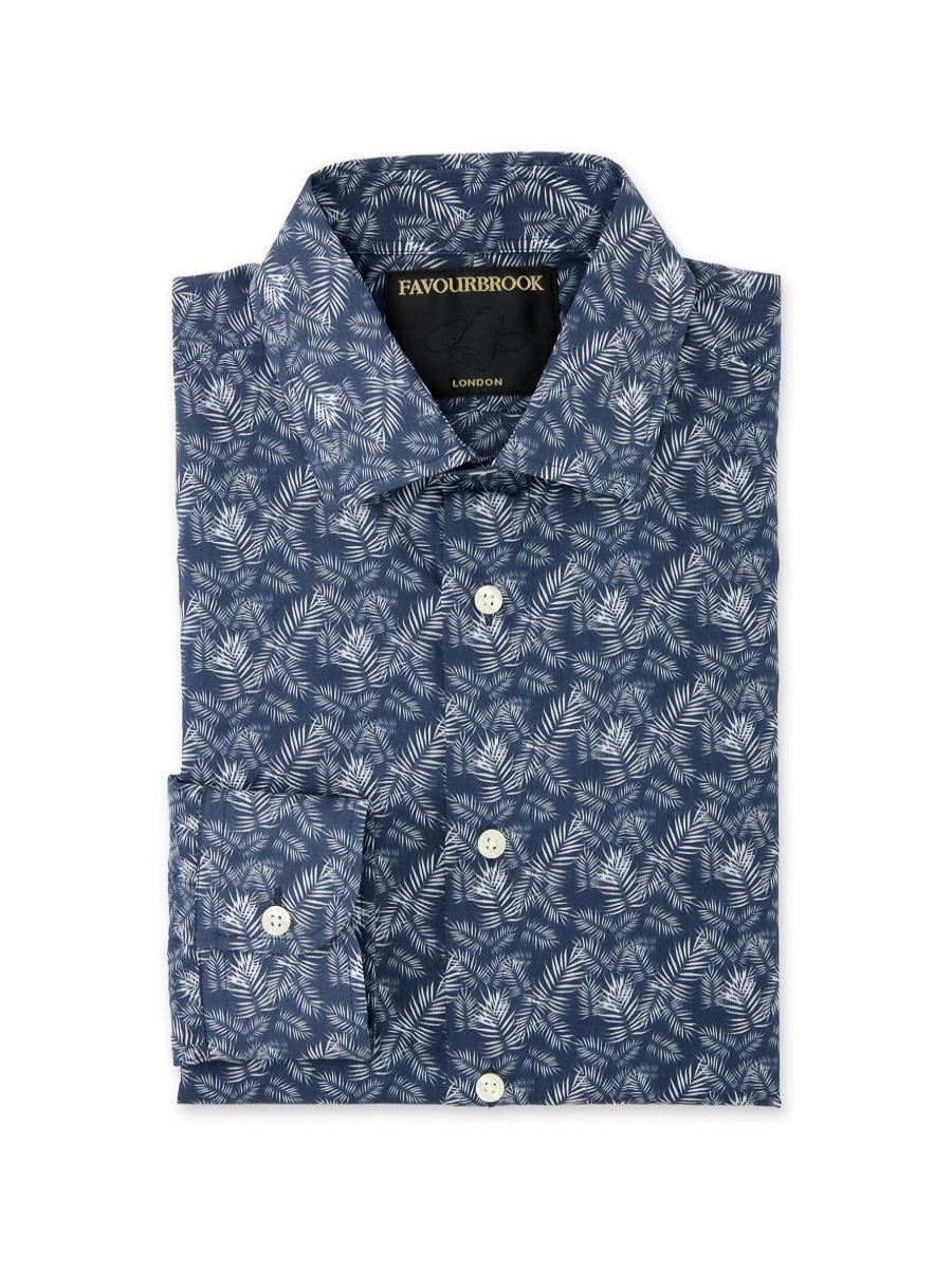 Menswear Favourbrook Shirts | Navy Fern Cotton Oratory Shirt