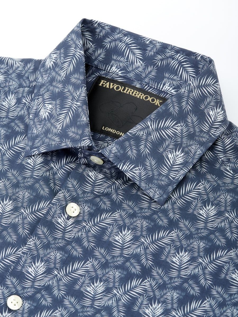 Menswear Favourbrook Shirts | Navy Fern Cotton Oratory Shirt