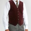 Menswear Favourbrook Waistcoats | Burgundy Velvet Cotton Single Breasted 6 Button Piped Waistcoat