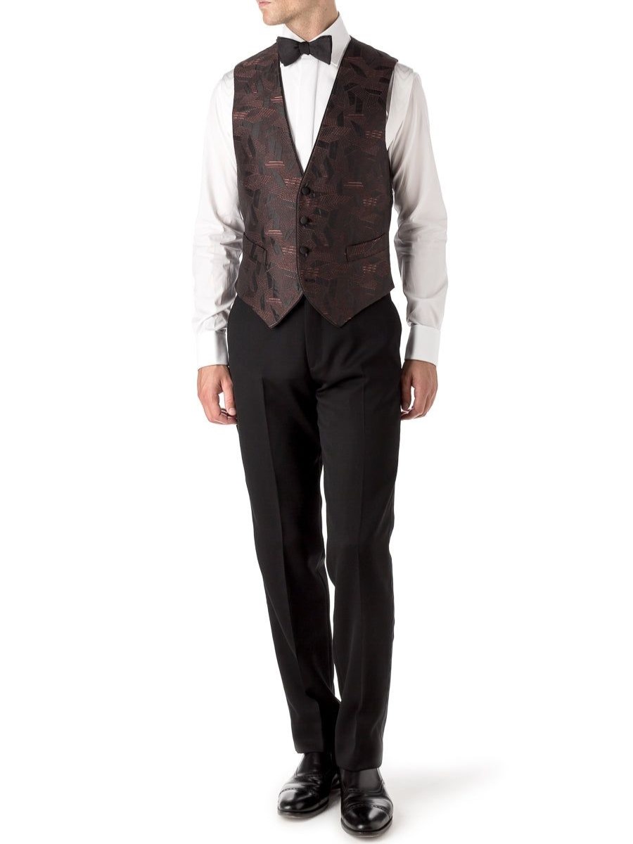 Menswear Favourbrook Waistcoats | Orange Cork Silk Single Breasted 4 Button Piped Waistcoat