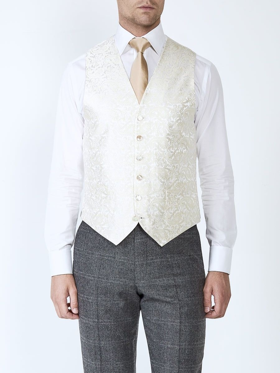 Menswear Favourbrook Waistcoats | Ivory Albert Silk Single Breasted 6 Button Waistcoat