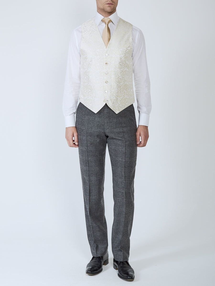 Menswear Favourbrook Waistcoats | Ivory Albert Silk Single Breasted 6 Button Waistcoat