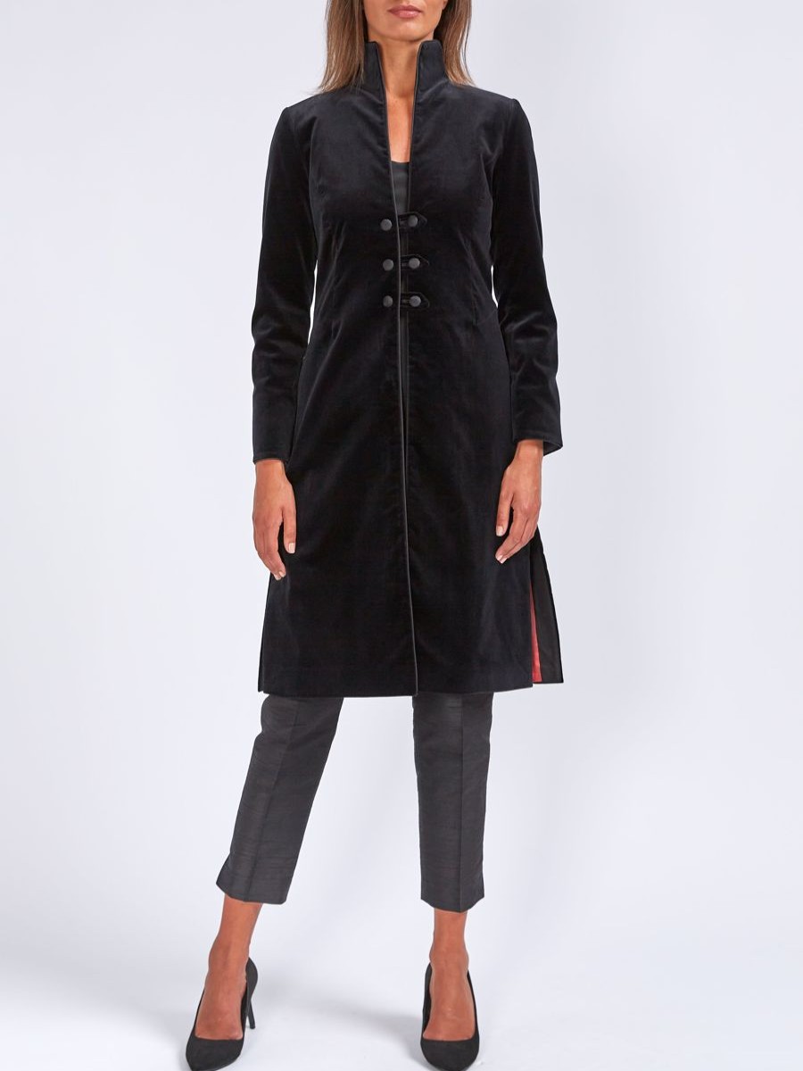 Womenswear Favourbrook Jackets & Coats | Westminster Coat Black Cotton Velvet