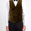 Menswear Favourbrook Waistcoats | Olive Velvet Cotton Single Breasted 6 Button Piped Waistcoat