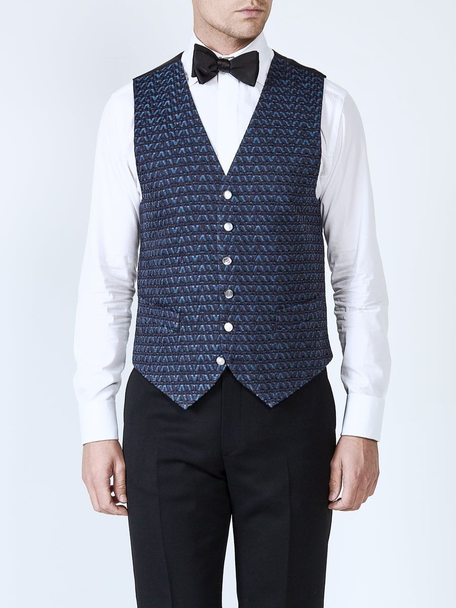 Menswear Favourbrook Waistcoats | Navy Anderson Wool Single Breasted 6 Button Waistcoat