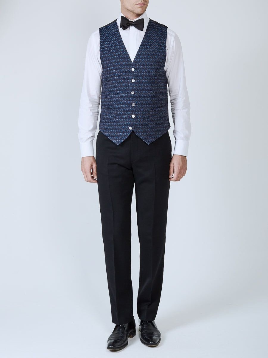 Menswear Favourbrook Waistcoats | Navy Anderson Wool Single Breasted 6 Button Waistcoat