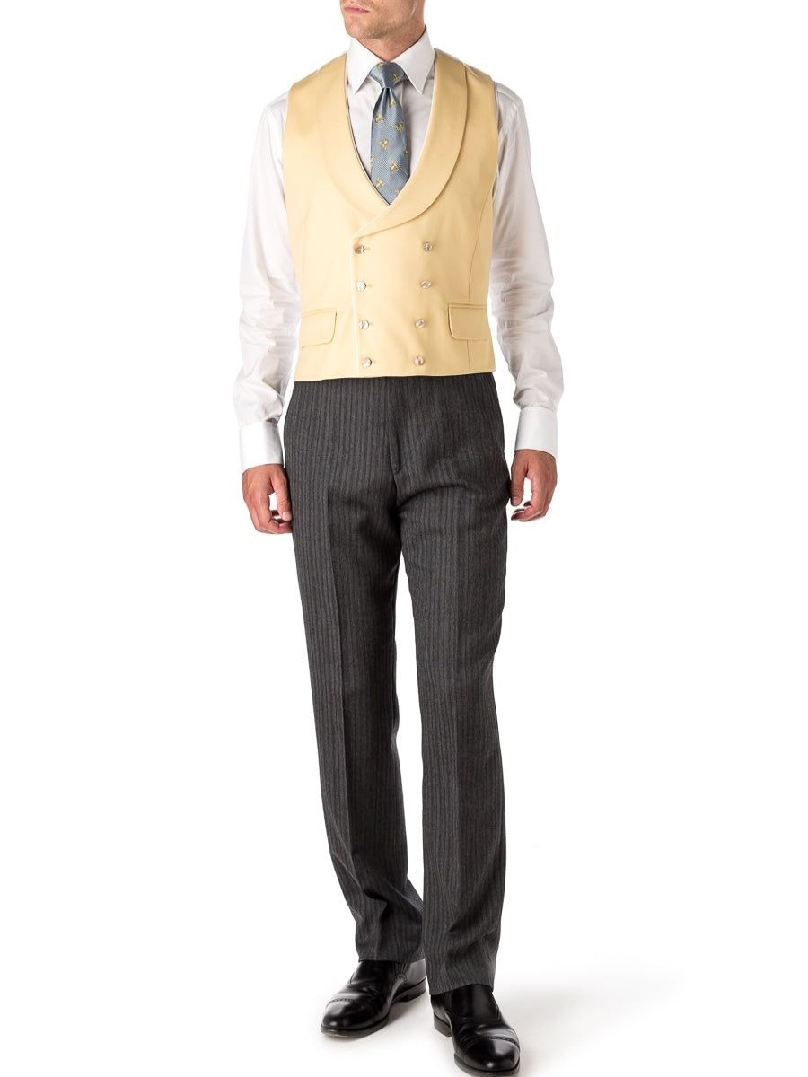 Menswear Favourbrook Waistcoats | Yellow Gabardine Wool Double Breasted 8 Button Shawl Lapel Piped Waistcoat