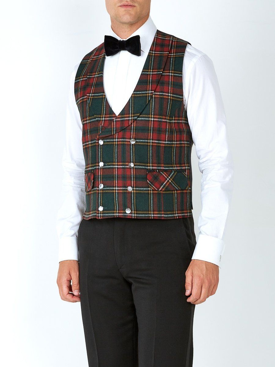 Menswear Favourbrook Waistcoats | Multi Dunrobin Wool Double Breasted 8 Button Shawl Lapel Waistcoat