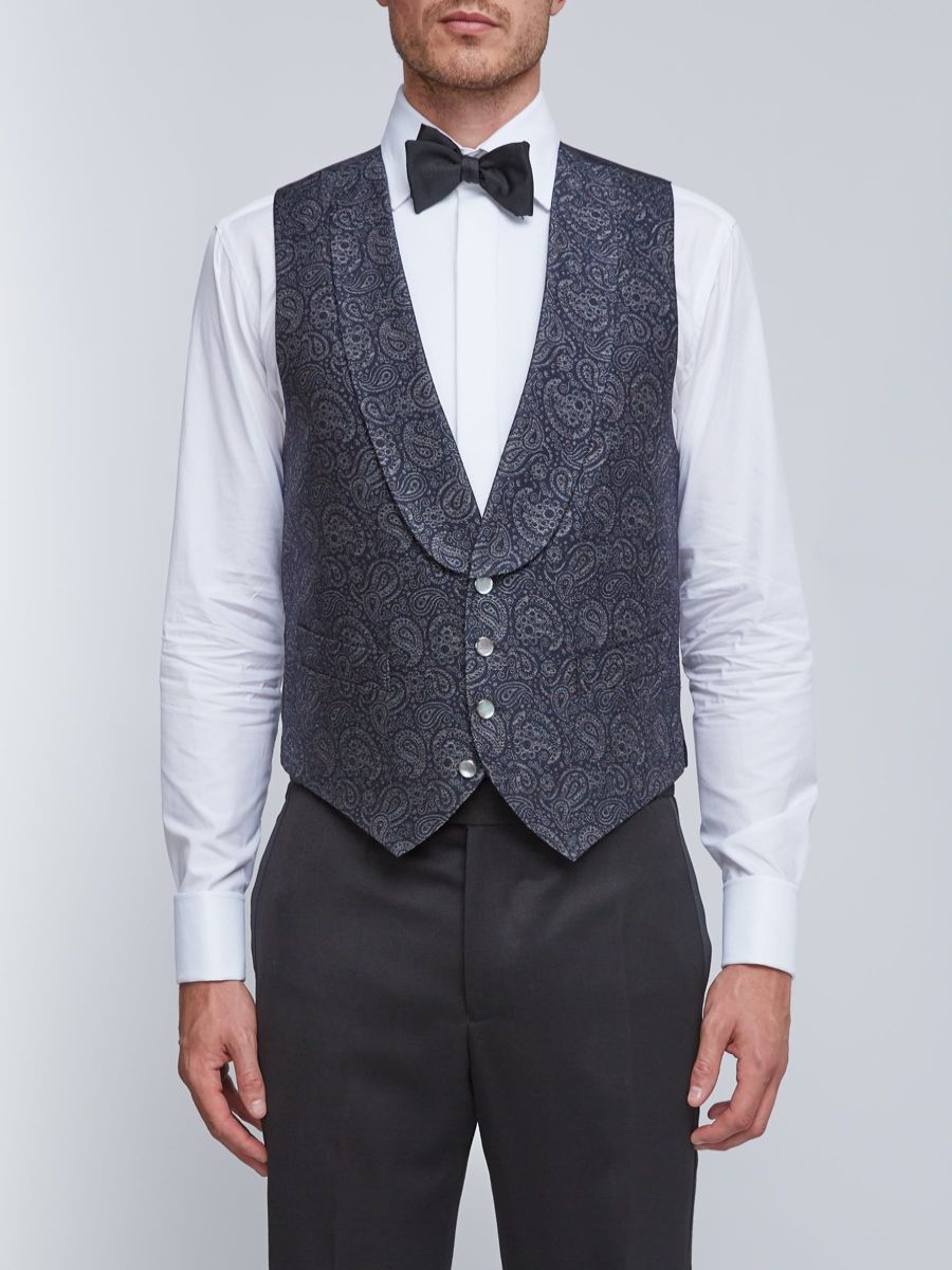 Menswear Favourbrook Waistcoats | Blue Vincent Wool Single Breasted 4 Button Shawl Lapel Waistcoat