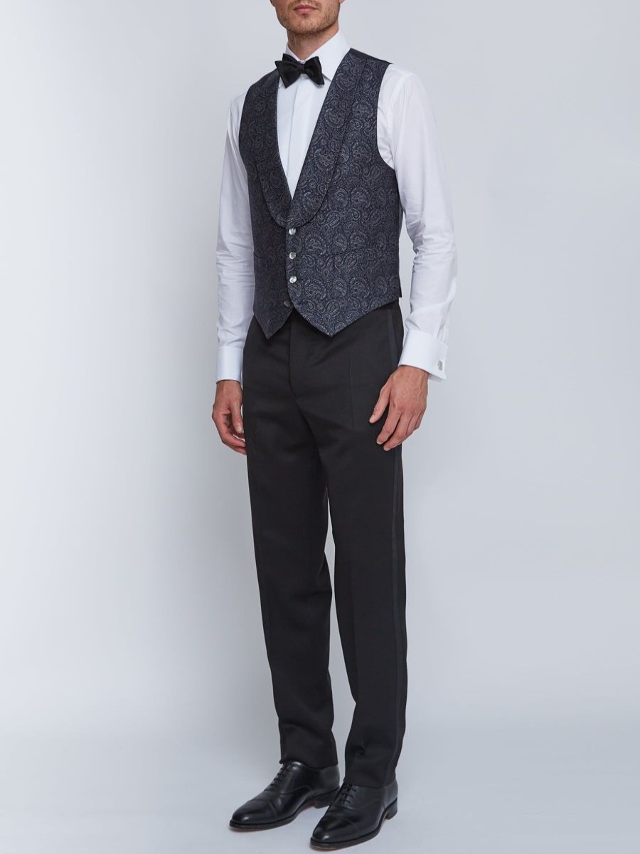 Menswear Favourbrook Waistcoats | Blue Vincent Wool Single Breasted 4 Button Shawl Lapel Waistcoat