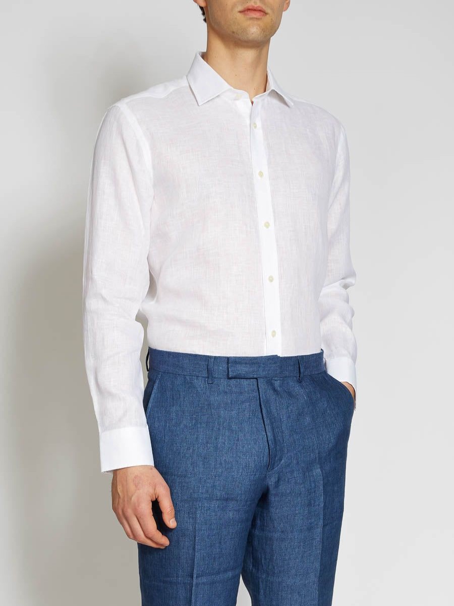 Menswear Favourbrook Shirts | White Colne Linen Helford Shirt