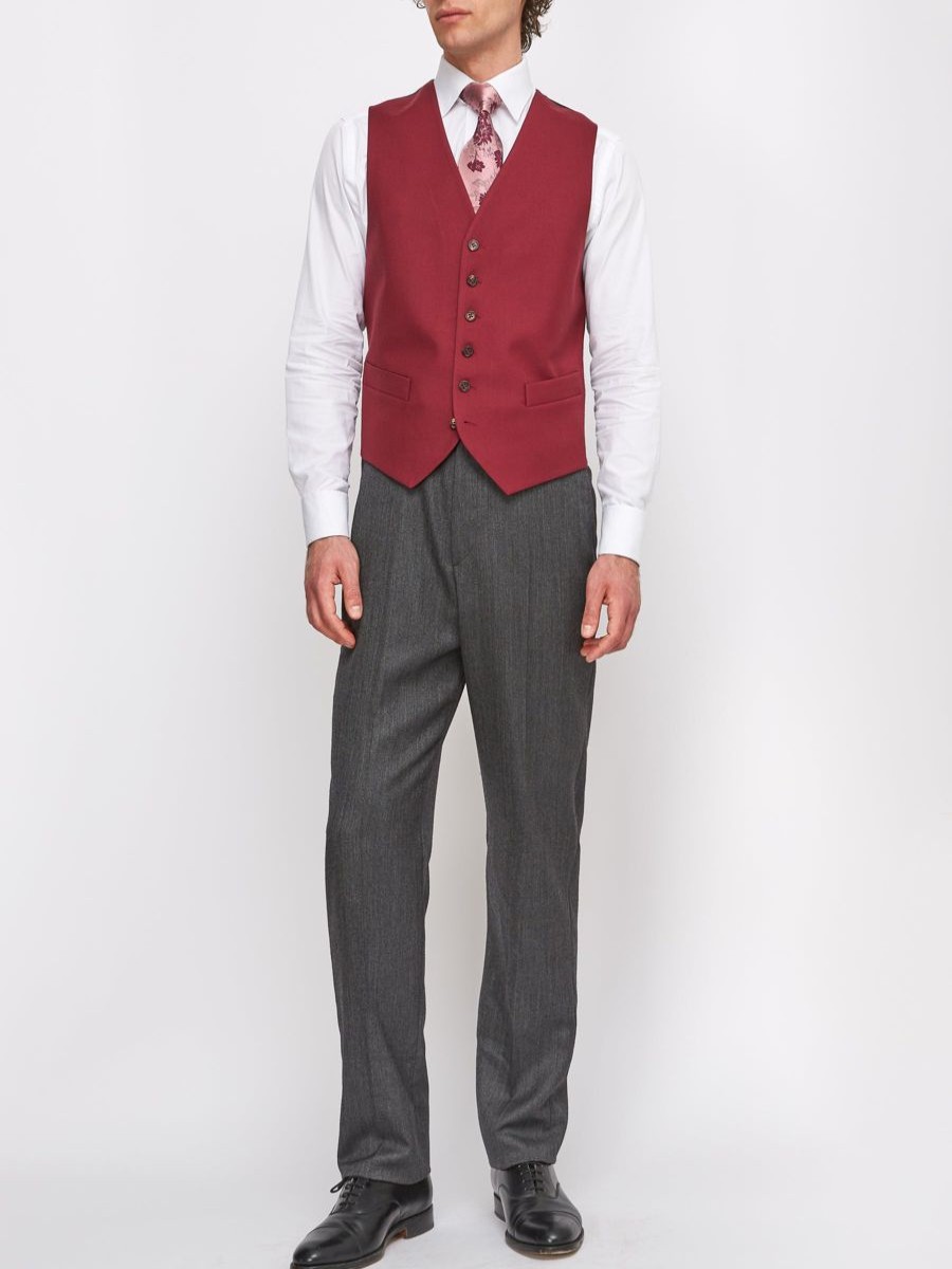 Menswear Favourbrook Waistcoats | Burgundy Wool Single Breasted 6 Button Waistcoat