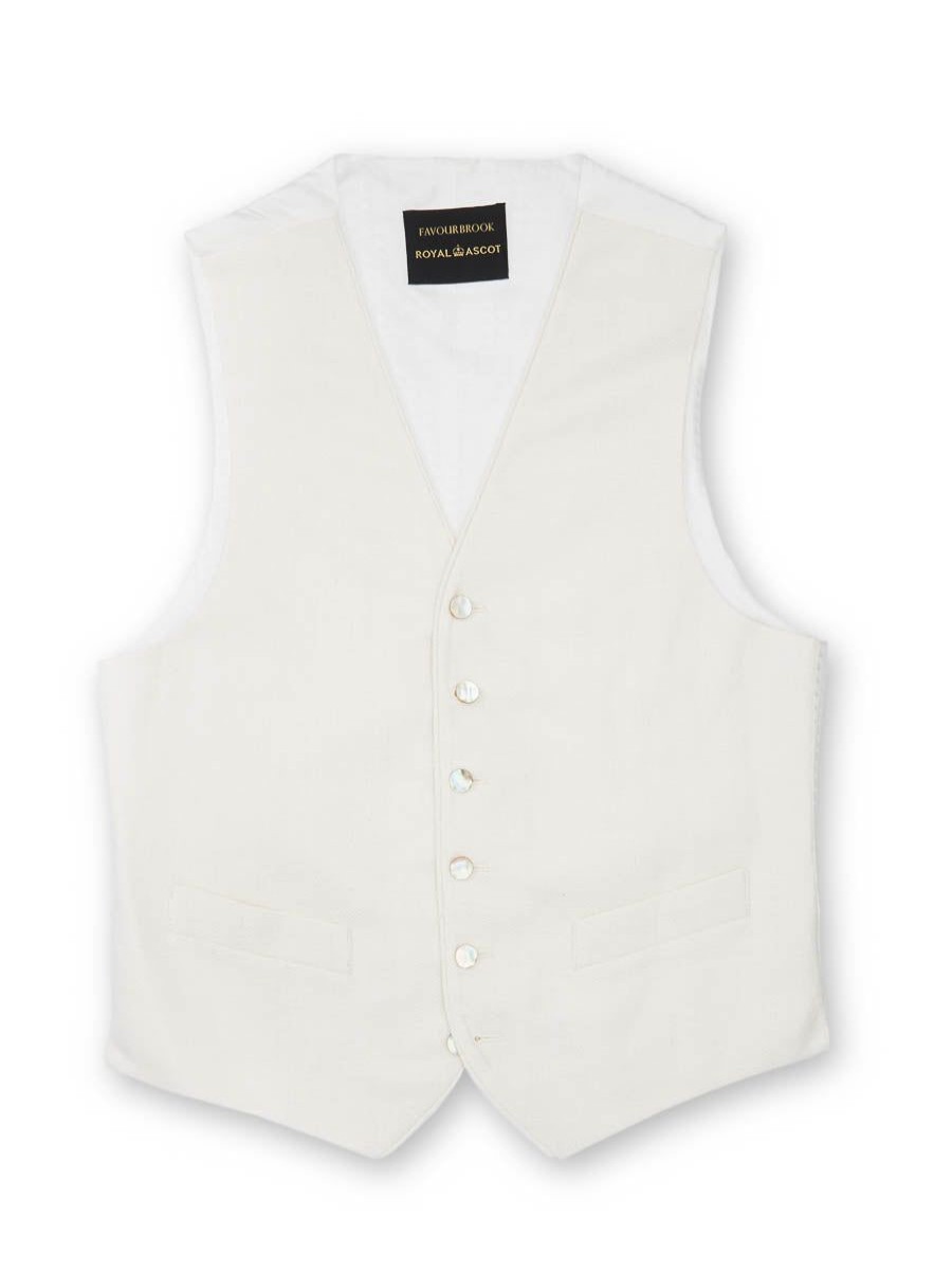 Menswear Favourbrook Waistcoats | Ivory Randwick Single Breasted 6 Button Piped Waistcoat