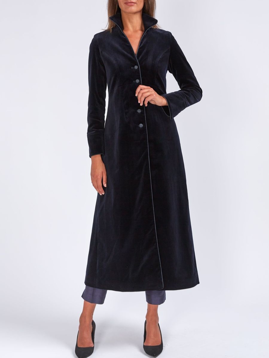 Womenswear Favourbrook Jackets & Coats | Long Swing Coat Navy Wind Velvet