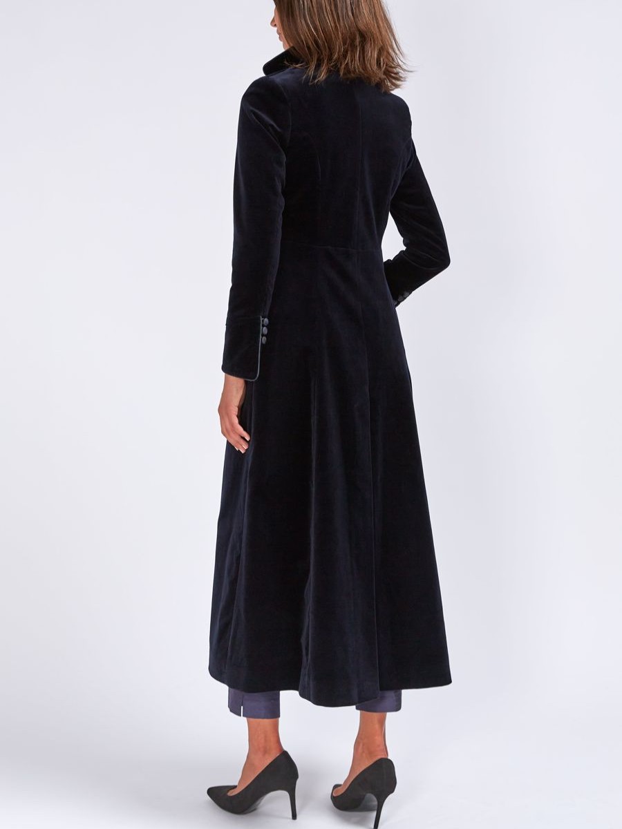 Womenswear Favourbrook Jackets & Coats | Long Swing Coat Navy Wind Velvet