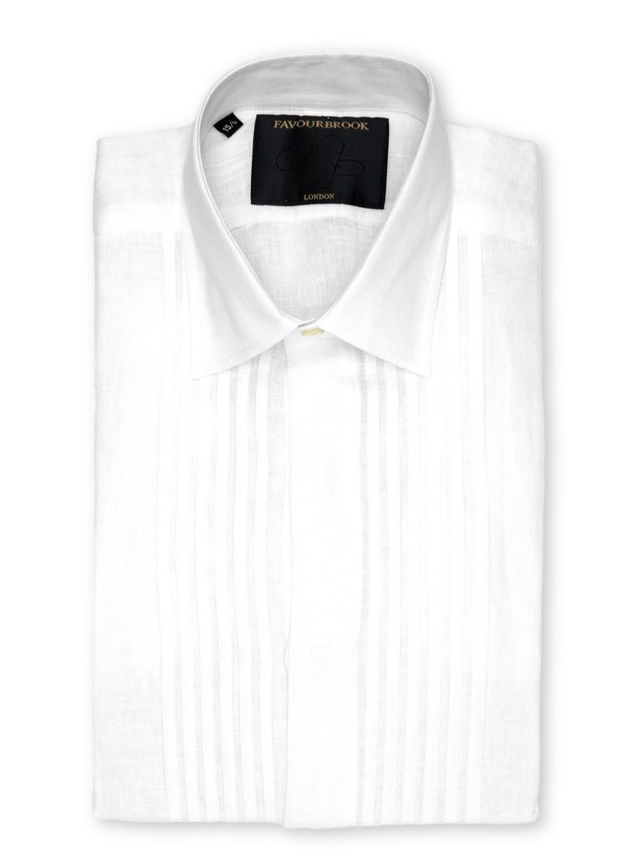 Menswear Favourbrook Shirts | White Colne Linen Pintuck Dress Shirt