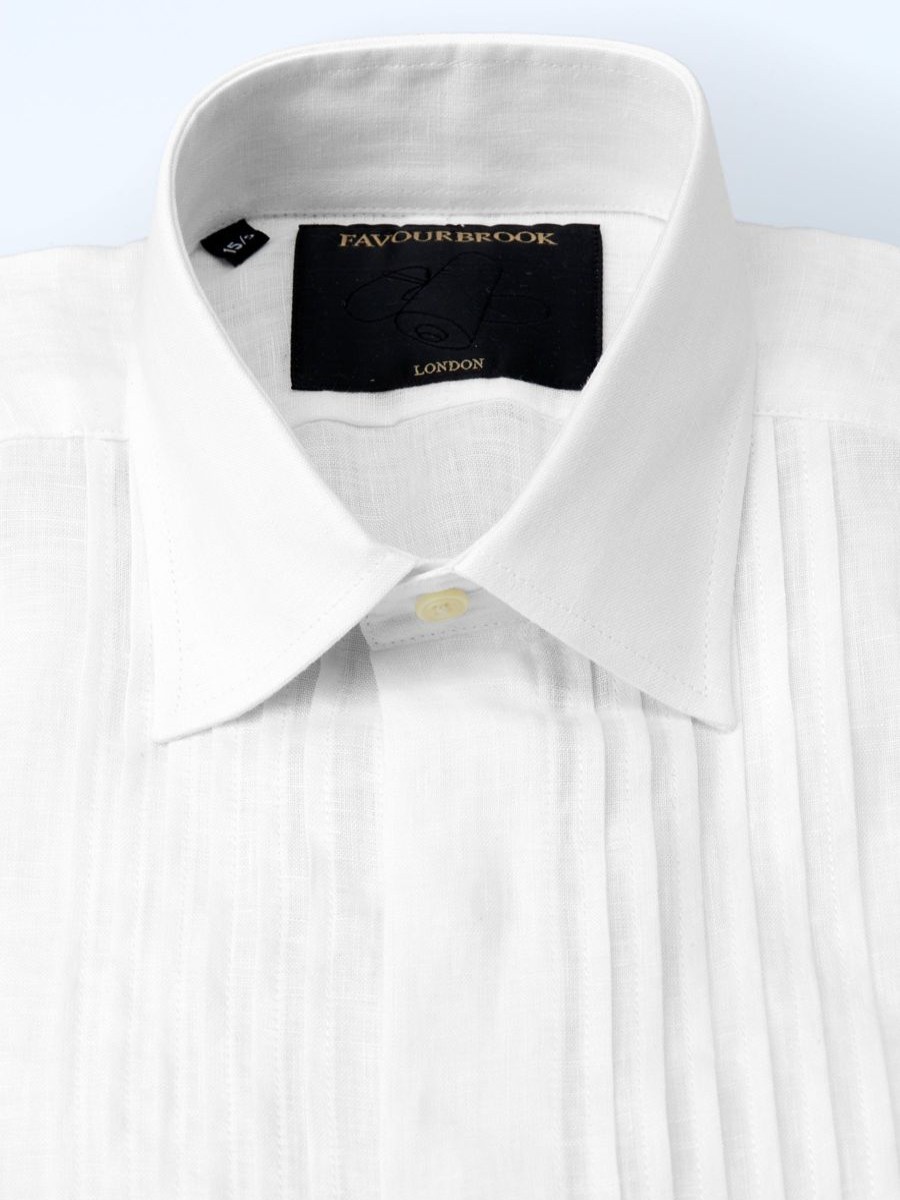 Menswear Favourbrook Shirts | White Colne Linen Pintuck Dress Shirt