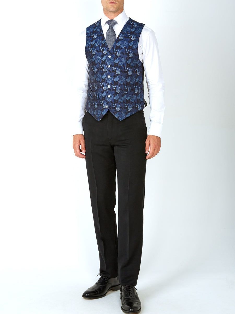 Menswear Favourbrook Waistcoats | Navy Brimstone Silk Single Breasted 6 Button Waistcoat