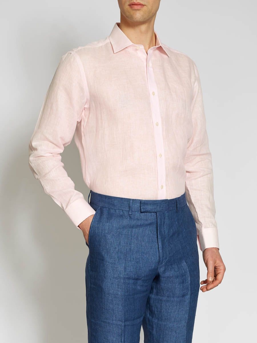 Menswear Favourbrook Shirts | Pink Colne Linen Helford Shirt