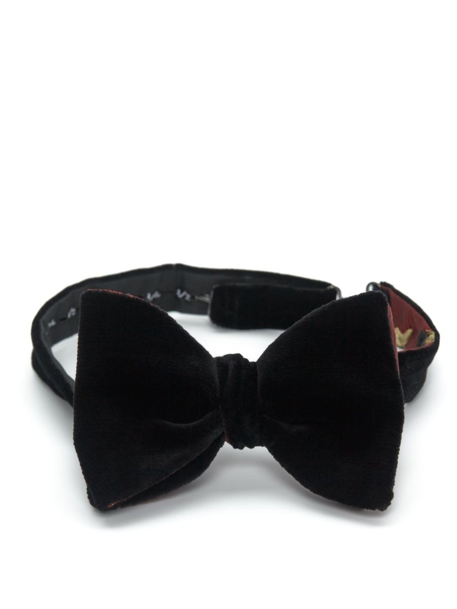 Menswear Favourbrook Bow Ties & Cummerbunds | Black Velvet / Red Bees Large Party Bow Tie With Contrast