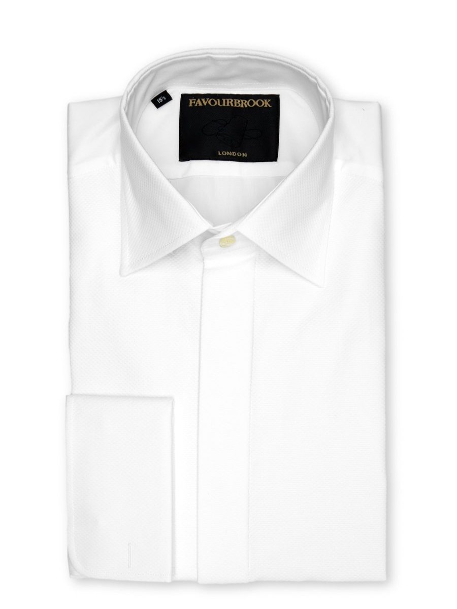 Menswear Favourbrook Shirts | White Marcella Poplin Cotton Bib Front Dress Shirt