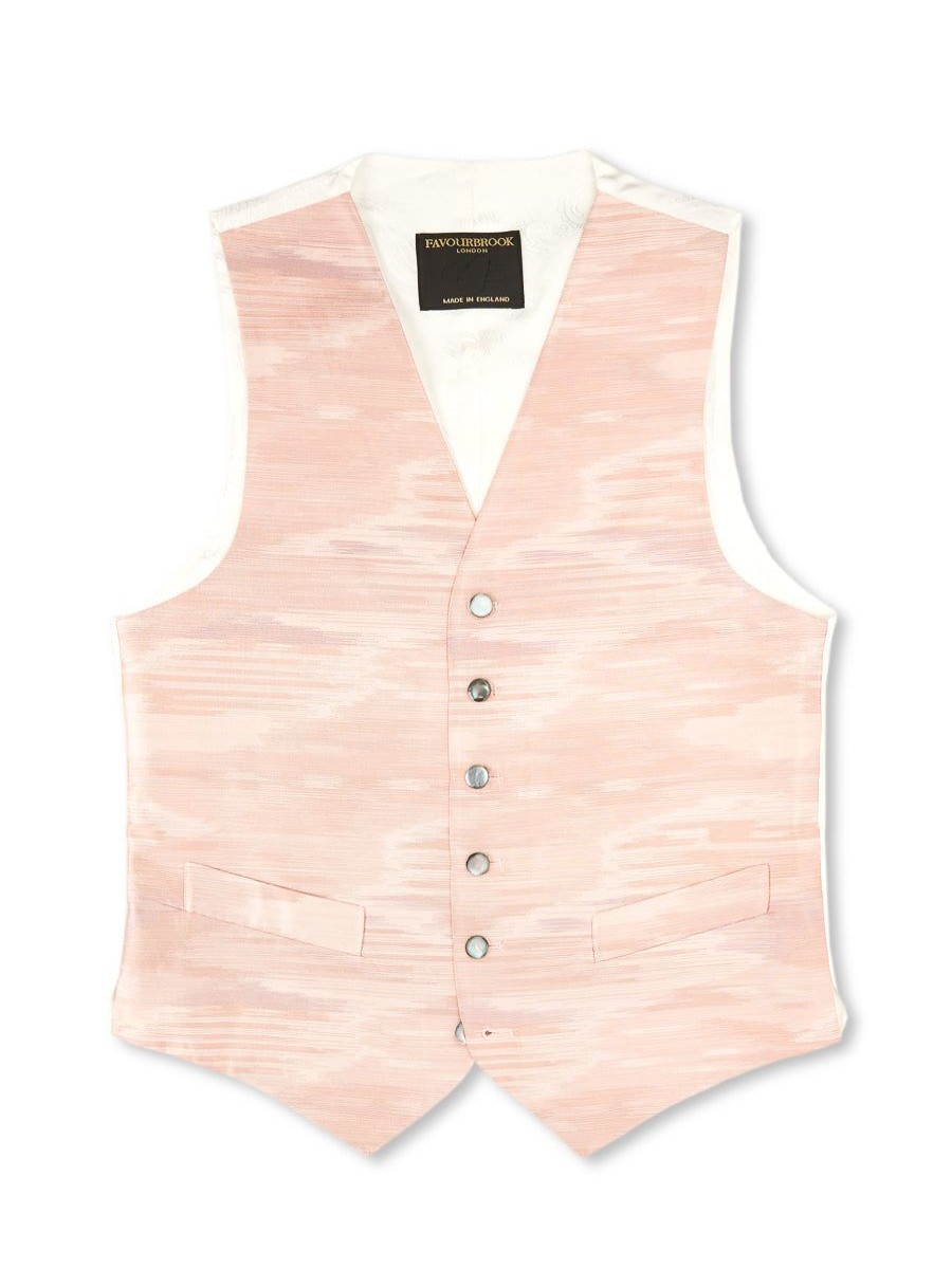 Menswear Favourbrook Waistcoats | Pink Ikat Silk Single Breasted 6 Button Waistcoat