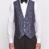 Menswear Favourbrook Waistcoats | Navy Botanics Silk Single Breasted 4 Button Waistcoat