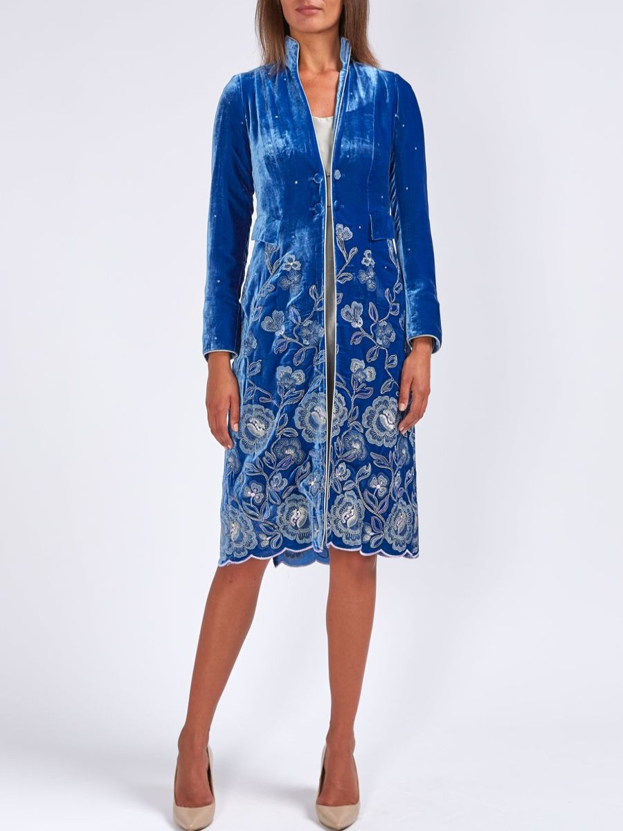 Womenswear Favourbrook Jackets & Coats | Eton Coat Cobalt Rhodri Silk Velvet