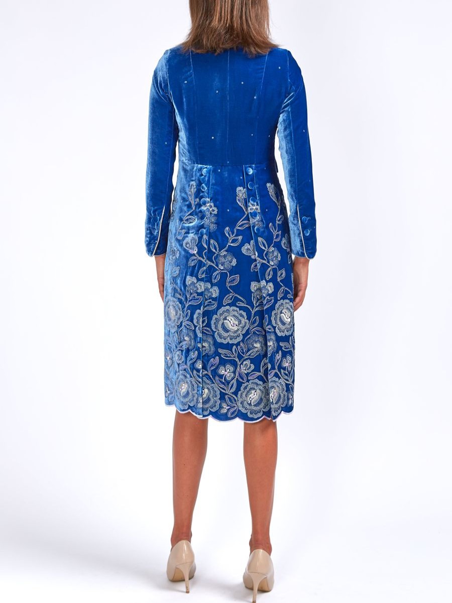 Womenswear Favourbrook Jackets & Coats | Eton Coat Cobalt Rhodri Silk Velvet