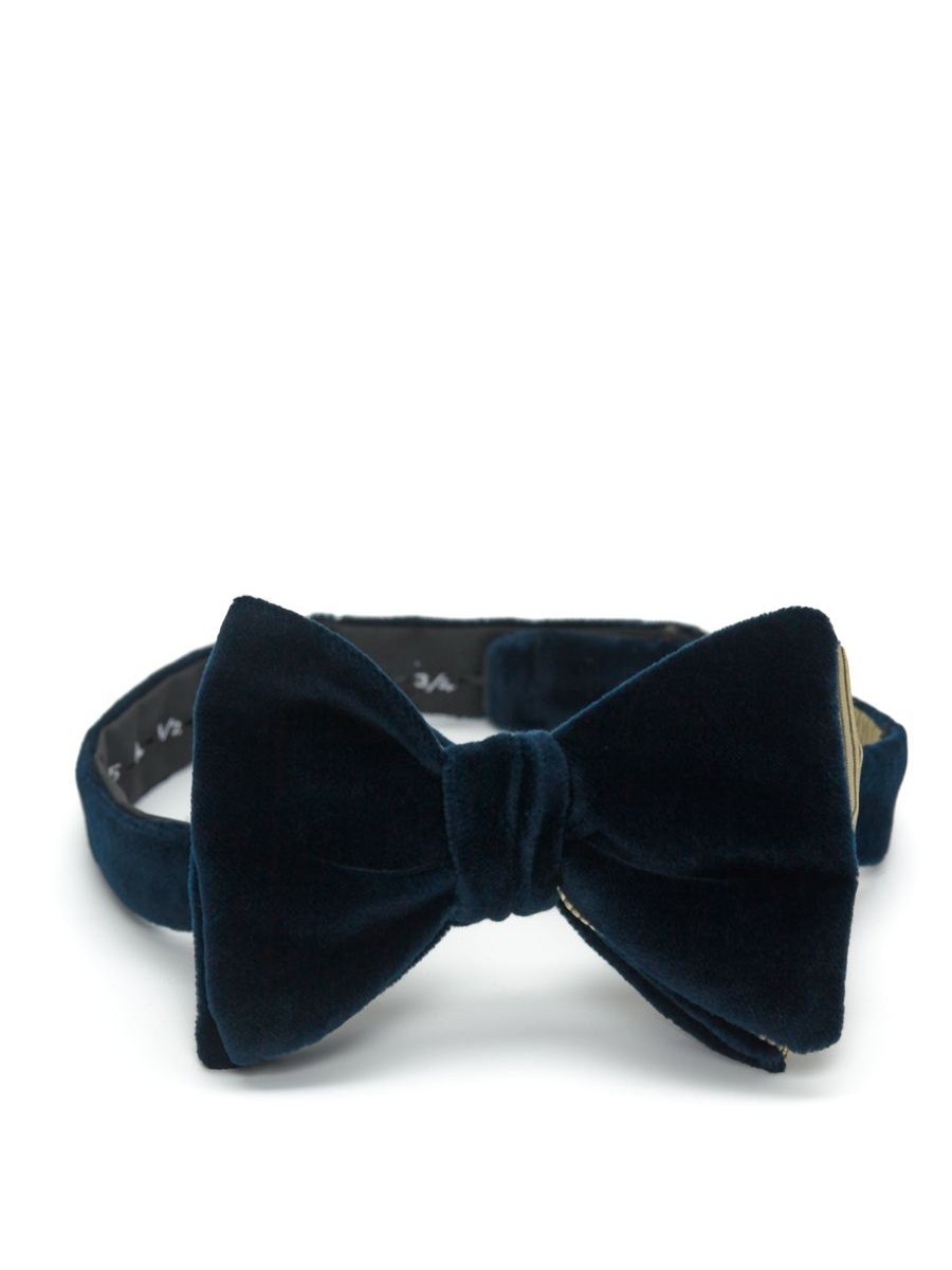 Menswear Favourbrook Bow Ties & Cummerbunds | Sapphire Blue Velvet / Gold Bees Large Party Bow Tie With Contrast