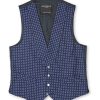 Menswear Favourbrook Waistcoats | Navy Pickwick Silk Single Breasted 4 Button Shawl Lapel Waistcoat